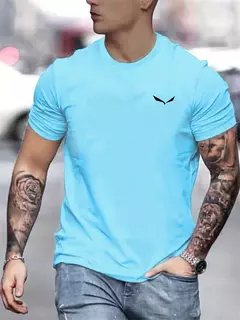 Image of Camiseta de manga corta con cuello redondo informal ajustada con estampado de aves 100% algodón de talla grande de verano para hombre