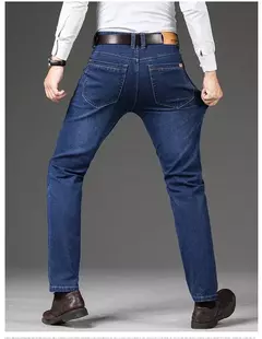 Image of Pantalones elásticos informales de negocios para hombre, pantalón vaquero azul clásico, Vaqueros rectos holgados, talla grande 40 42 44 46 2025