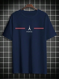 Camiseta de manga corta con cuello redondo para hombre, 100% algodón, talla grande, cómoda, con estampado de letras PARIS, ajustada, informal, deportiva on internet