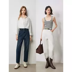 TOYOUTH-pantalones vaqueros para mujer, Vaqueros elásticos de cintura alta hasta el tobillo, bombachos, Otoño, 2024 - comprar en línea