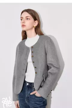 TOYOUTH-abrigo de lana para mujer, chaqueta de lana con botones y un solo pecho, manga larga, oveja, cuello redondo, color gris, otoño e invierno, 2024 - comprar en línea