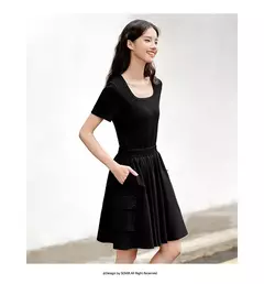 Imagen de Semir-vestido de dos piezas de imitación para mujer, diseño versátil, cuello cuadrado, Falda corta ajustada, adecuado para niños pequeños, verano 2024