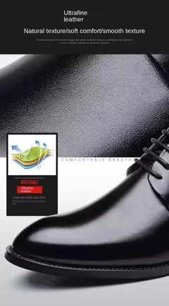 Imagen de Zapatos de cuero transpirables para hombre, calzado Formal de negocios, Punta puntiaguda, con cordones, para boda, talla grande, Amazon