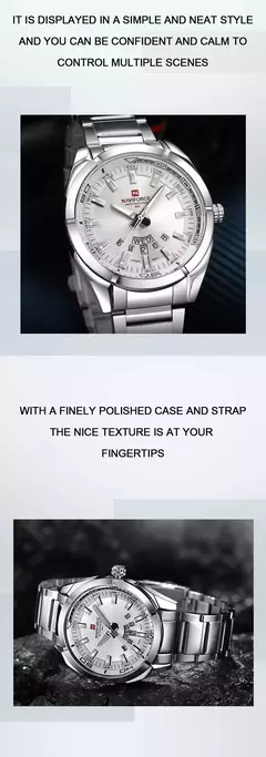 Imagen de NAVIFORCE, reloj informal clásico para hombre, teel de acero inoxidable, relojes deportivos impermeables para hombre, reloj con indicador de fecha de cuarzo, reloj Masculino