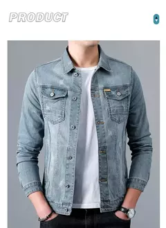 Nueva chaqueta vaquera de algodón informal para hombre de primavera, abrigo vaquero azul Retro lavado ajustado a la moda de estilo clásico, ropa de marca masculina - Eleganzie