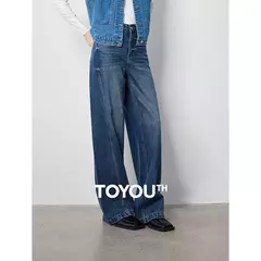 TOYOUTH-pantalones vaqueros de pierna ancha para mujer, Vaqueros largos de tiro alto con abertura, diseño perezoso, Otoño, 2024