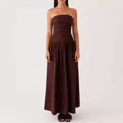 Vestido largo elegante sin tirantes para mujer, vestido veraniego largo fruncido con cuello barco, sin mangas, sin tirantes, vestidos fluidos para fiesta y discoteca en internet