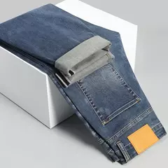 Pantalones vaqueros informales elásticos de algodón puro para hombre, pantalones de pierna ancha rectos holgados clásicos, pantalones vaqueros lavados de marca de alta calidad - online store