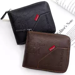 Cartera para hombre hecha de PU, monedero de piel de aceite de cera para hombre, monedero corto para hombre, tarjetero, billeteras con cremallera alrededor del dinero, monedero