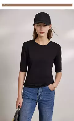 AMII minimalismo 2025 camisetas de verano para mujer nuevo algodón elástico media manga recta sólida básico Oficina señora Tops 12412016 - comprar en línea