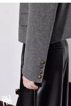 TOYOUTH-abrigo de lana para mujer, chaqueta de lana con botones y un solo pecho, manga larga, oveja, cuello redondo, color gris, otoño e invierno, 2024 - tienda en línea