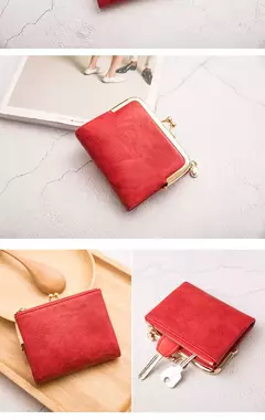MIYIN-cartera pequeña de cuero para mujer, monedero Vintage plegable, compacto, con cremallera y cierre de beso en internet