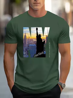 Camiseta holgada de verano 100% algodón puro para hombre, talla grande NY, estampado gráfico, informal, ajustada, cuello redondo, manga corta - online store