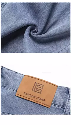 Image of Pantalones vaqueros Lyocell de seda de hielo para hombre, pantalones vaqueros rectos holgados ultrafinos de verano, pantalones suaves y cómodos de marca para hombre, pantalones azul claro