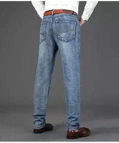 Pantalones vaqueros clásicos de moda de negocios para hombre, pantalones vaqueros informales rectos elásticos azules y negros para trabajo, ropa de marca para hombre - Eleganzie