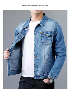 Nueva chaqueta vaquera de algodón informal para hombre de primavera, abrigo vaquero azul Retro lavado ajustado a la moda de estilo clásico, ropa de marca masculina - buy online