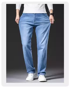 Pantalones vaqueros rectos holgados de talla grande 40 42 44 46 para hombre, pantalones elásticos informales de negocios, pantalones vaqueros azules clásicos para hombre - Eleganzie