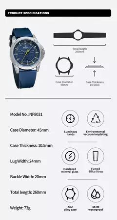 NAVIFORCE, reloj de pulsera informal de cuarzo, relojes impermeables a la moda para hombre, correa deportiva de silicona, reloj luminoso para hombre, reloj Masculino - Eleganzie