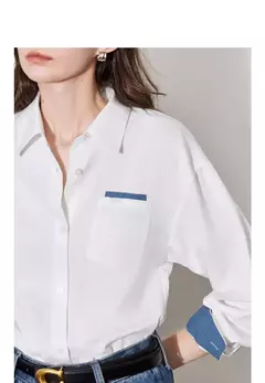 TOYOUTH informal-Blusa de manga larga para mujer, camisa con cuello vuelto, diseño de bolsillo, Color contrastante, otoño, 2024 - buy online