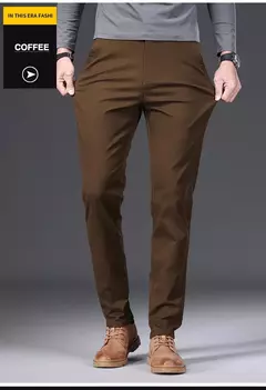 Pantalones informales 97% algodón para hombre, moda de otoño, cómodos, elásticos, ajustados, rectos, de negocios, negro, verde militar, caqui on internet