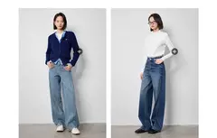 TOYOUTH-pantalones vaqueros de pierna ancha para mujer, Vaqueros largos de tiro alto con abertura, diseño perezoso, Otoño, 2024
