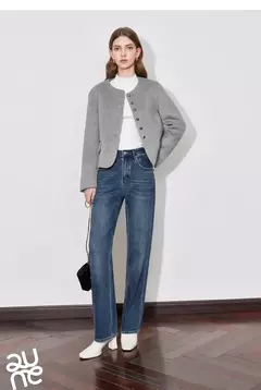 TOYOUTH-abrigo de lana para mujer, chaqueta de lana con botones y un solo pecho, manga larga, oveja, cuello redondo, color gris, otoño e invierno, 2024 - Eleganzie
