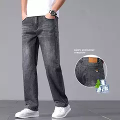 Pantalones vaqueros nuevos para hombre en primavera y verano 2025, algodón elástico de alta calidad, tubo recto suelto, pantalones elásticos de algodón a la moda 28-40