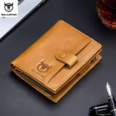 Cartera BULLCAPTAIN RFID para hombre, monedero de cuero para hombre, cartera con cremallera, tarjetero, monedero, tarjetero