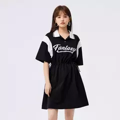 Semir-Vestido corto holgado con contraste de letras para mujer, con cintura ropa Retro, Polo, verano, 2023 en internet