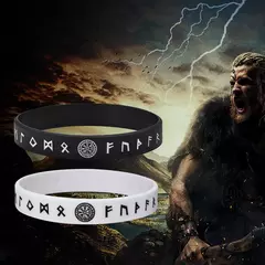 Vnox Pulsera de silicona de 12 mm para hombres, pulsera de silicona de caucho suave, juego de brazaletes con runas y brújula vikinga nórdica