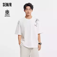 Semir-Camiseta de manga corta con estampado bordado para hombre, Top holgado de media manga con sensación fresca de verano para aspecto informal y elegante, 2025
