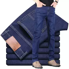 2025 Nuevos pantalones vaqueros elásticos para hombre, pantalones ajustados clásicos regulares de negocios, pantalones rectos negros y azules para hombre, ropa de marca, talla 28-40 - buy online