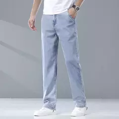 Image of 2025 verano fino hombres Lyesel suave caída moda pantalones vaqueros sueltos rectos negocios Casual pantalones de seda hielo ropa de marca