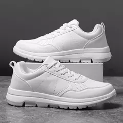 Zapatos de cuero de negocios para hombre, mocasines suaves, zapatos casuales cómodos para hombre, zapatillas de deporte blancas y negras sólidas de otoño para hombre - Eleganzie