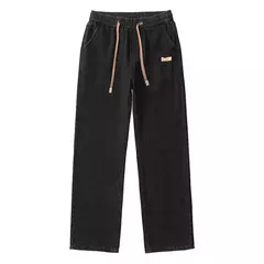 Pantalones vaqueros elásticos de cintura elástica para hombre, ropa de calle suelta, longitud completa, pantalones vaqueros rectos de pierna ancha con cordón, azul oscuro - online store