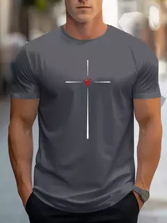 Camiseta holgada de verano 100% algodón con estampado gráfico de corazón de amor para hombre, camiseta deportiva informal ajustada con cuello redondo y manga corta - online store