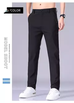 2025 Joggers de verano para hombre, tela fina de seda de hielo, pantalones casuales elásticos de cuatro lados, pantalones Cargo, ropa de calle, pantalones de chándal on internet