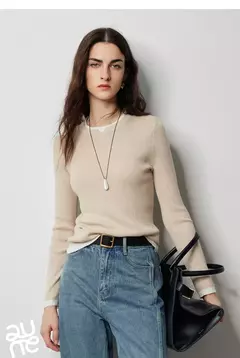 TOYOUTH-suéter de punto de lana para mujer, Jersey falso de dos piezas de Color contrastante, ajustado, otoño e invierno, 2024 - comprar en línea