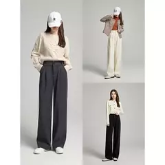 TOYOUTH-pantalones informales gruesos para mujer, pantalón largo de felpa de cintura alta, recto, pierna ancha, para oficina, invierno, 2024
