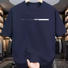Camiseta holgada informal para hombre, camisa de manga corta con cuello redondo y estampado de letras grandes, 100% algodón, estilo Unisex - Eleganzie