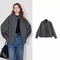 Imagen de TOYOUTH-abrigo de lana para mujer, ropa gruesa con manga acampanada y cremallera, cuello levantado, prendas de vestir cálidas, otoño e invierno, 2024