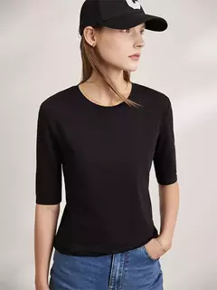 AMII minimalismo 2025 camisetas de verano para mujer nuevo algodón elástico media manga recta sólida básico Oficina señora Tops 12412016 - comprar en línea
