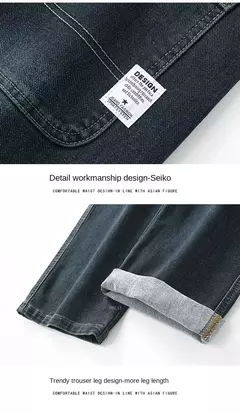 Pantalones vaqueros elásticos de cintura alta para hombre, Jeans clásicos de negocios informales para oficina, a la moda, color azul marino, otoño e invierno, nuevos - online store