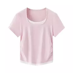 Semir-Camiseta de manga corta para mujer, Top corto falso de dos piezas, versátil, novedad de verano 2021, Top ajustado con cuello en U, adelgazante para estilo elegante