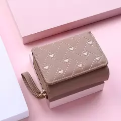Cartera bordada corta Love Zero para mujer, hebilla de cremallera, bolso de tarjeta de gran capacidad, moda versátil Simple en internet