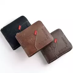 Cartera para hombre hecha de PU, monedero de piel de aceite de cera para hombre, monedero corto para hombre, tarjetero, billeteras con cremallera alrededor del dinero, monedero