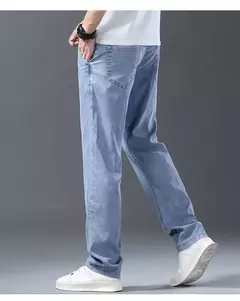Pantalones vaqueros Lyocell de seda de hielo para hombre, pantalones vaqueros rectos holgados ultrafinos de verano, pantalones suaves y cómodos de marca para hombre, pantalones azul claro - buy online
