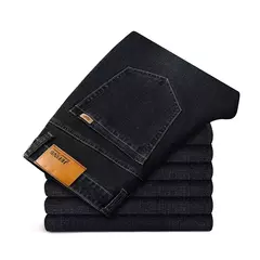 Pantalones elásticos informales de negocios para hombre, pantalón vaquero azul clásico, Vaqueros rectos holgados, talla grande 40 42 44 46 2025 - online store