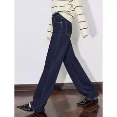 TOYOUTH, pantalones vaqueros de mezclilla de lana para mujer, Otoño Invierno 20224, nuevos pantalones largos cálidos gruesos de pierna ancha recta de cintura media - tienda en línea
