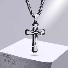 Vnox-collar con Cruz para hombre, cadena Bizantina de 4MM, colgante de crucifijo católico de acero inoxidable Punk Rock, joyería religiosa
